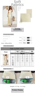 Tableau des tailles et détails du matériau pour la robe dos nu licou blanc crème