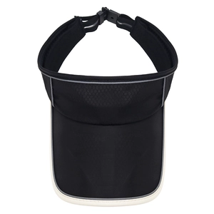 Breathable black sun visor with white trim and adjustable strap for running and sports