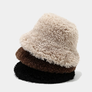 Cappello Alla Pescatora Donna Finta Lana Di Agnello Caldo Inverno Autunno Peluche Tinta Unita Elegante Morbido Casual