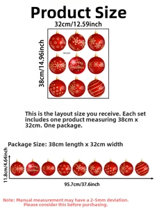 Detailed size specifications for Merry Christmas red ball wall stickers layout