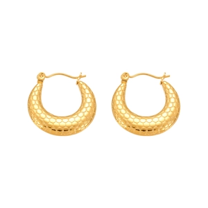 18K gold plated stainless steel hoop earrings with elegant fish scale texture