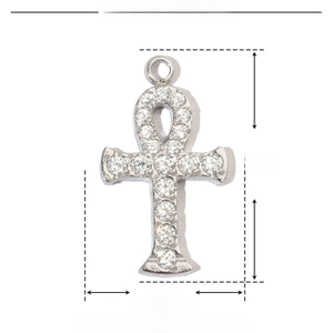 Detailed parameter diagram of silver Ankh cross pendant made of steel and zircon
