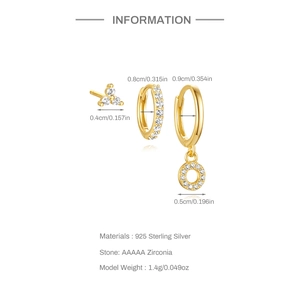 Detailed view of S925 silver gold earrings set with turquoise and zircon measurements