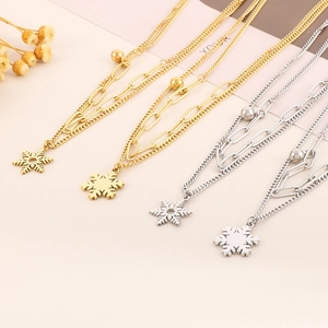 Elegante doppellagige Halsketten mit Schneeflockenanhängern in Gold und Silber