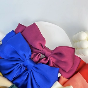 Gros plan détaillé de pinces à cheveux à nœud en satin géant de diverses couleurs