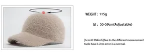 Size chart showing 55-59cm adjustable head circumference for the knitted warm baseball cap