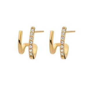 Exaggerated golden sunflower stud earrings with hammered texture and white zircon stones