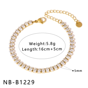 Gold stainless steel tennis bracelet with 5mm cubic zirconia and adjustable lobster clasp