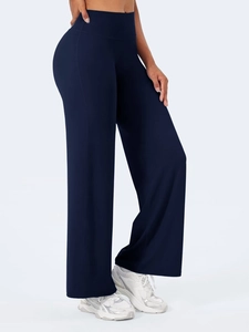 Pantaloni da yoga blu da donna a vita alta con gamba larga e vestibilità fluida