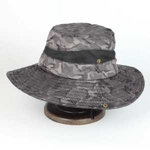 Men's camouflage sun hat with wide brim and breathable mesh for outdoor hiking and fishing