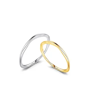 925 Sterling Silver Ring Irregular Wave Texture Minimalist Stackable Finger Jewelry For Women
