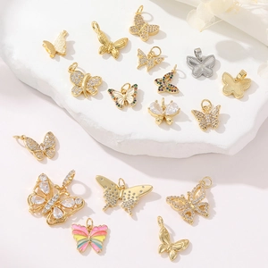 Chic 14K gold butterfly pendants with colorful zircon inlays for DIY jewelry designs