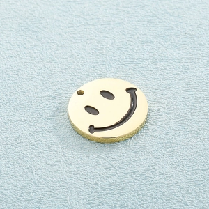 Hip-hop style golden round smiley face pendant made of titanium steel for necklaces