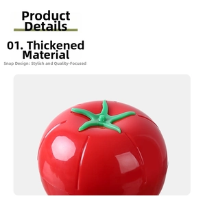 Detail showing the thick plastic material and buckle design of tomato shape storage box
