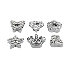 Silver rhinestone slide charms set with butterfly heart flower star crown shapes