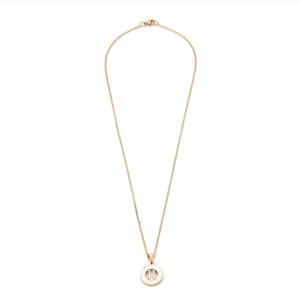 Gold hollow letter U necklace with white shell inlay pendant for hip hop jewelry style