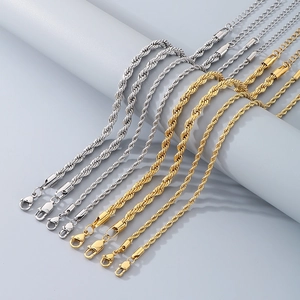 Detail of twisted rope chains in gold and silver finishes with lobster clasps