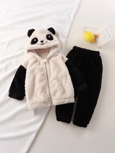 Ensemble pyjama panda en flanelle pour enfants avec capuche à oreilles doux