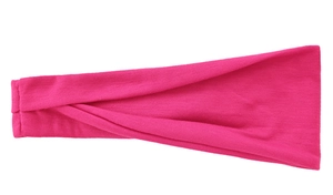 Detail of cross-fold design and stitching on magenta elastic sports yoga headband