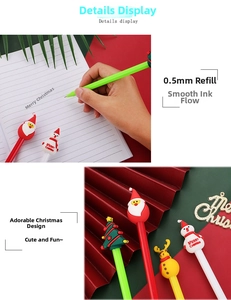 Detail of 0.5mm Christmas cartoon gel pen set showing smooth writing and holiday figures