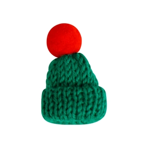Mini green knit Christmas hat with red pompom decoration for festive DIY crafts