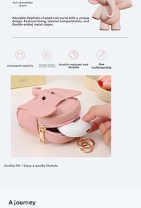 Detail view of pink elephant coin purse with lychee grain leather and interior storage