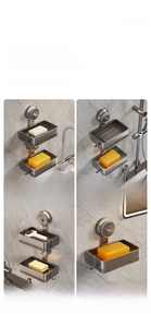 Space aluminum soap dish with suction cup showing drainage grid for bathroom and kitchen