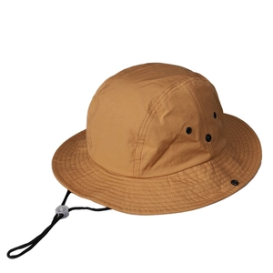 Quick-dry caramel sun hat with wide brim, ventilation holes, and windproof chin strap