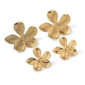 French vintage style gold plated floral earrings with delicate textured petals and metallic shine