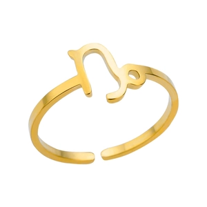 Golden Capricorn zodiac sign open ring in stainless steel with an adjustable band