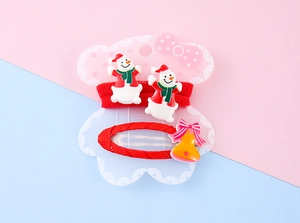 Christmas hair clips set featuring cartoon snowmen hair ties and a red bow with golden bells
