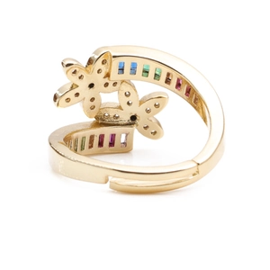 Adjustable golden flower ring with vibrant multicolor zircon stones for a stylish look