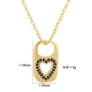 Macro detail of heart padlock pendant with black zircons and size measurements
