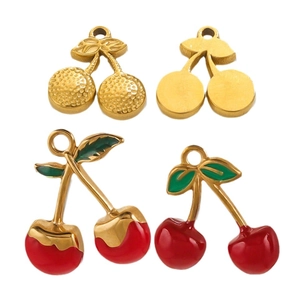 Pendentifs cerise en métal doré et émail rouge pour la création de bijoux DIY mode