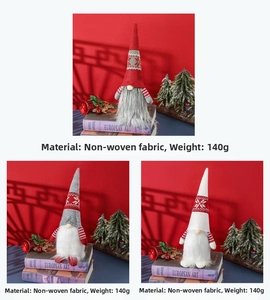Detail of Christmas gnomes in red, grey, and white with non-woven fabric and snowflake patterns