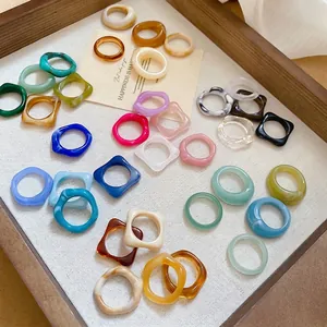Acrylic Rings Marble Texture Geometric Resin Finger Jewelry For Women Retro Minimalist Fashion Accessory Colorful