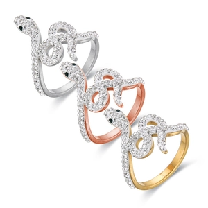 Personalized Stainless Steel Snake Ring For Women Pave Rhinestone Animal Shape Coiled Finger Ring Fashion Jewelry Gift