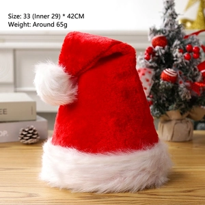 Classic red plush Santa hat with white faux fur trim, 33x42cm festive holiday headwear