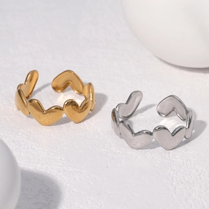 Bague Ouverte En Forme De Coeur En Acier Inoxydable Plaqué Or 18K Coeurs Liés Minimalistes Bijoux De Mode Pour Femmes