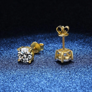 Pendientes de Botón de Plata de Ley 925 Moissanita Pendientes de Circonia de Corte Brillante Redondo Joyería Engaste de Cuatro Garras para Mujer