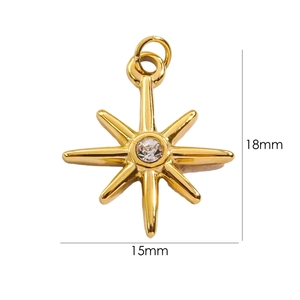 Detailed size view of an 18x15mm gold star pendant with a center sparkling zircon stone