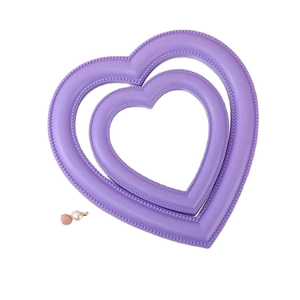Pastel purple heart-shaped desktop makeup mirror with decorative beaded edge and pearl detail