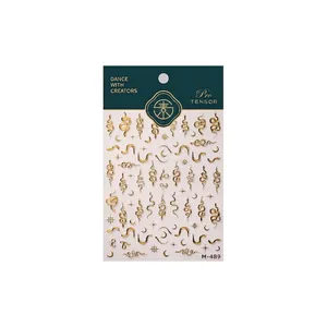 Metallic gold snake and moon nail stickers M-489 with luxury star patterns