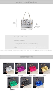 Macro detail of elegant satin evening bag featuring a rhinestone bow and various color options