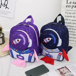 Space themed toddler rocket backpacks in purple and dark blue colors for kids