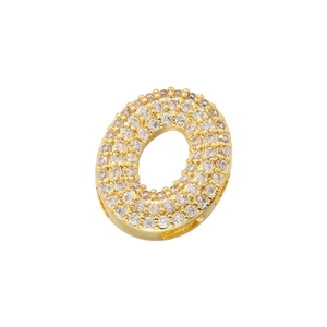 Close-up of golden letter O pendant with pavé set sparkling cubic zirconia stones