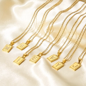 Initial Letter Pendant Necklace Stainless Steel Gold Plated Zirconia Rectangular Charm Fashion Jewelry For Women