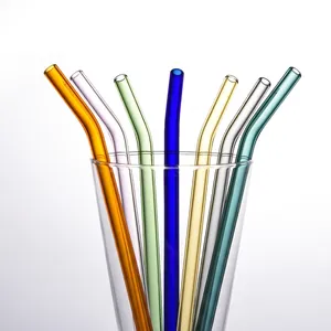 Borosilicate Glass Drinking Straws Reusable Colorful Heat Resistant Straight And Bent Eco Friendly Smooth Tip