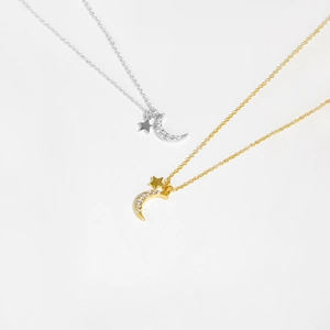 S925 sterling silver moon and star pendant necklaces in gold and silver with zircons
