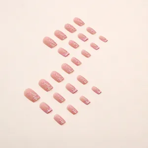 Pink heart and star press-on nails set with French gradient design and 24 pieces